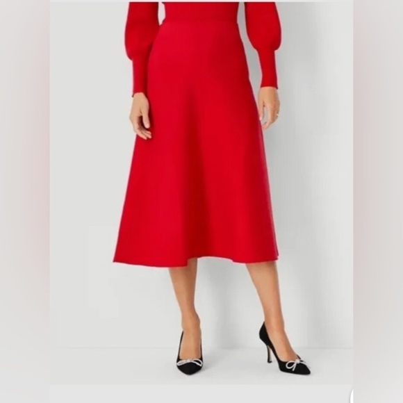Ann Taylor Midi Sweater A Line Skirt Jubilee Size XL Red Elastic Waist Holiday - Picture 1 of 10